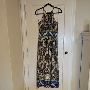 London Times Navy and Cream Patterned Maxi Dress